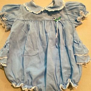 Baby blue and white check girl bubble suit